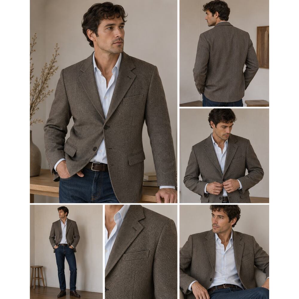 Vintage Karl Kani Wool Cashmere Blazer Brown Herringbone Sport Coat Heritage 46